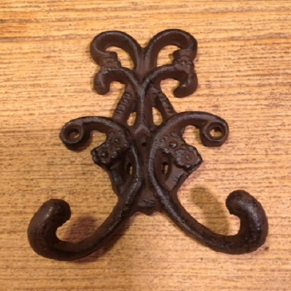 Cast Iron New Cast Iron Antique 3 1/2" tall Double Floral Hook 0170-01556